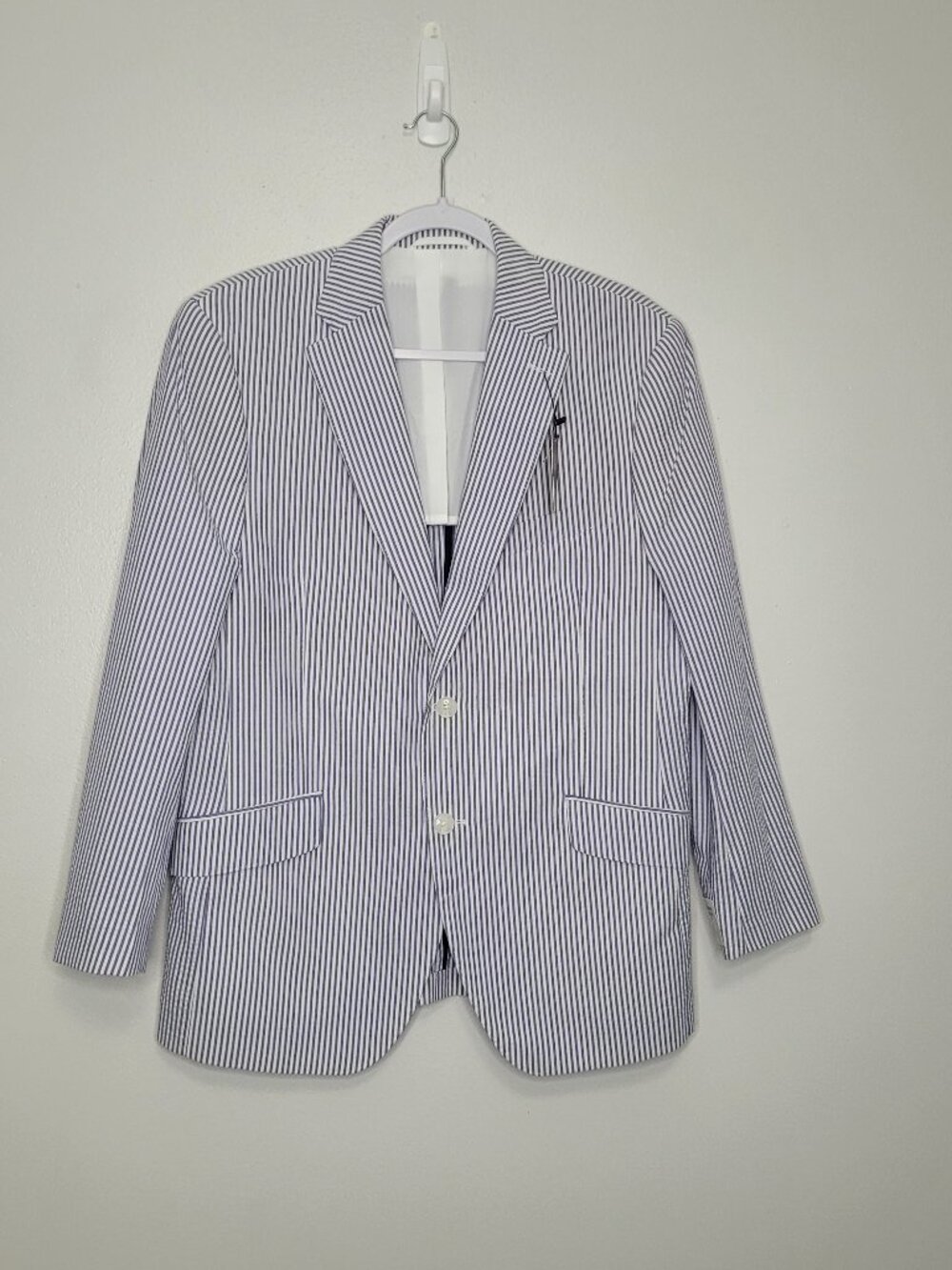 Kroon white blue searsucker cotton striped preppy county club blazer 40s NWT